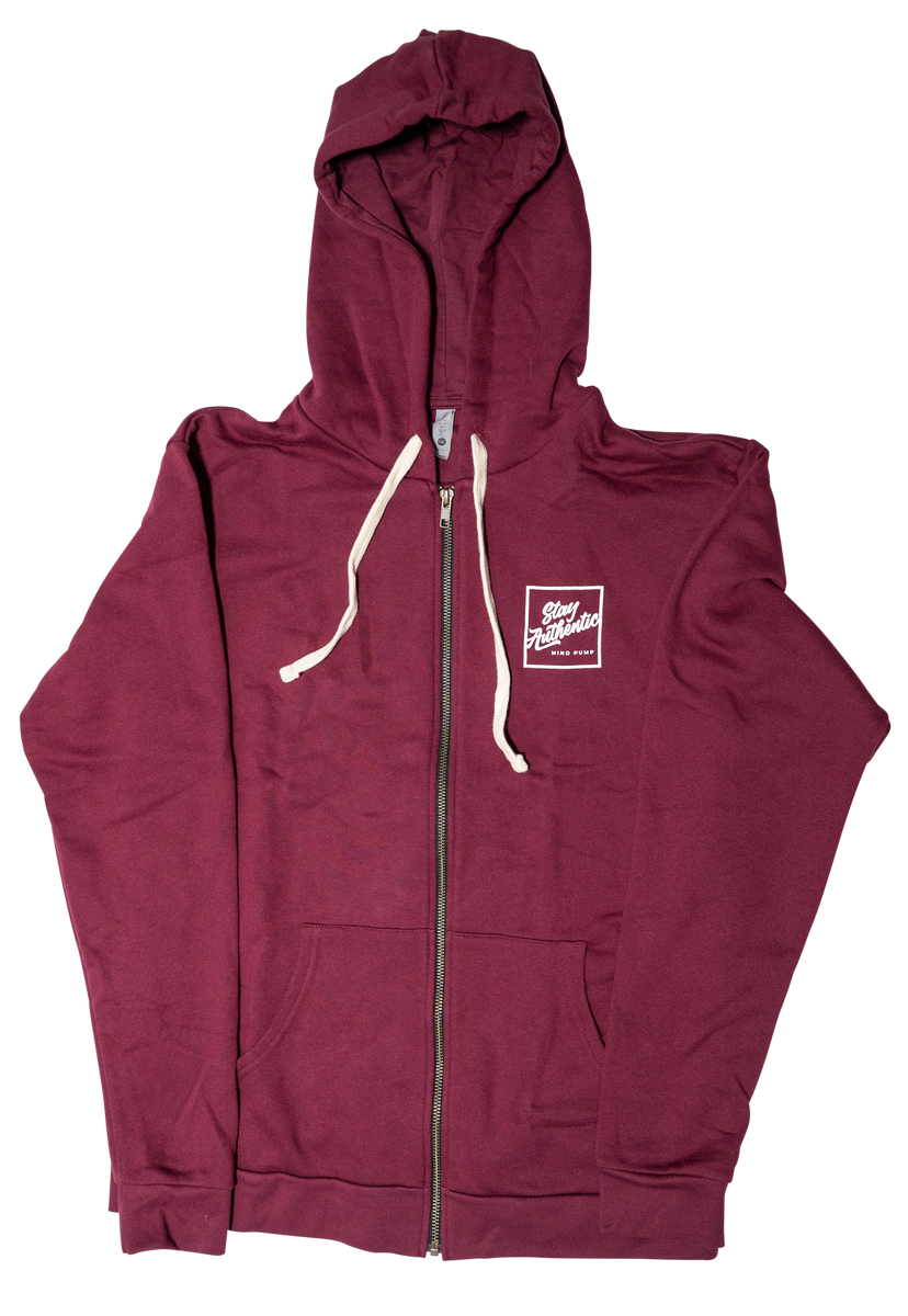 Stay Authentic Zip Up Hoodie Burgundy Mind Pump Media